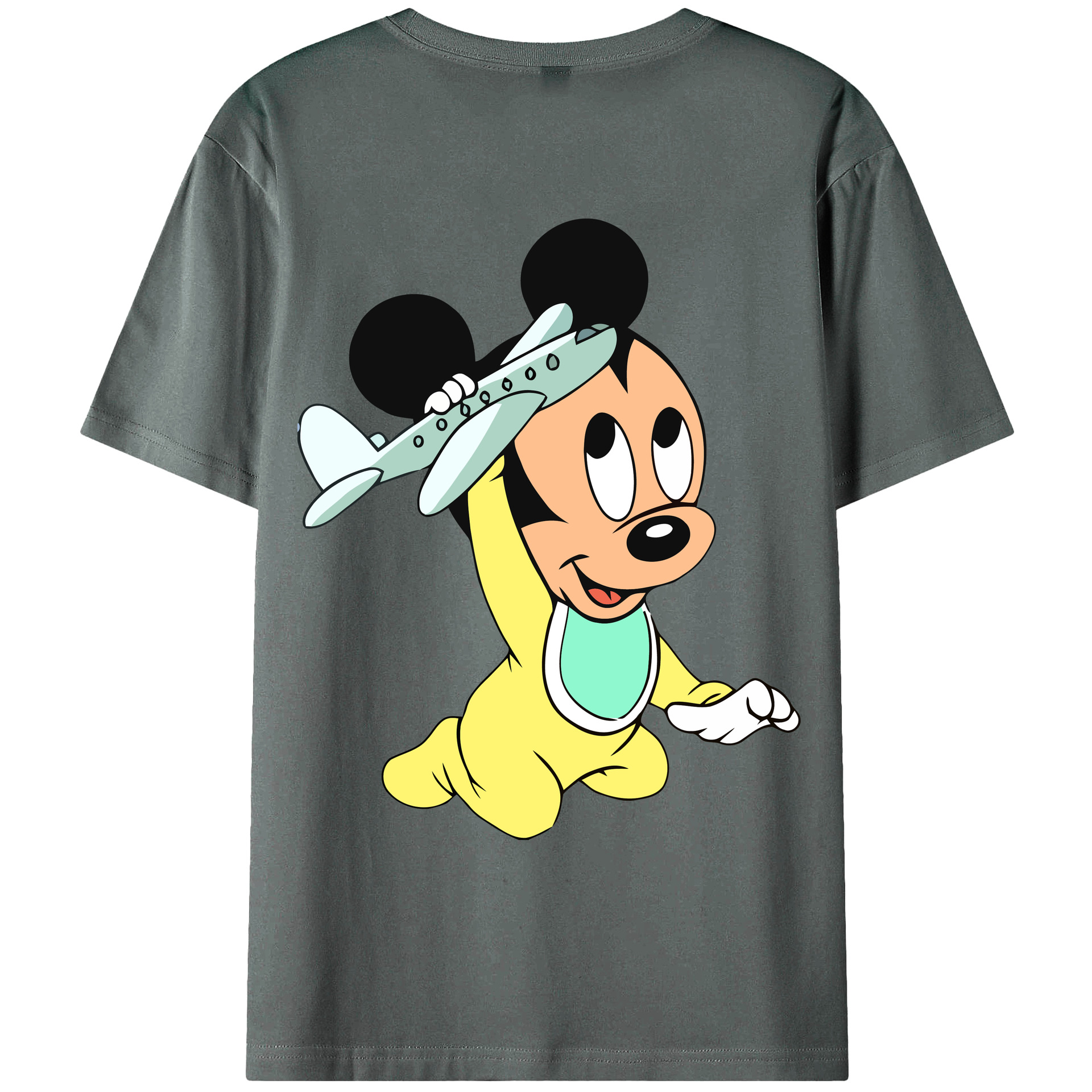 ミッキーマウス Mickey Mouse 綿100％ メンズ半袖Tシャツ（バックプリント） 通気性